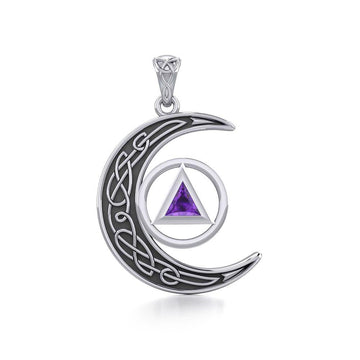 Celtic Crescent Moon Recovery Spiritual Key Pendant with Gemstone TPD5843 - Jewelry